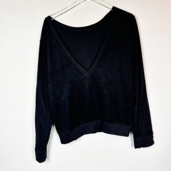 Joah Brown Get It Pullover V Neck Reversible Long Sleeve Fuzzy S/M Black - Picture 2 of 8